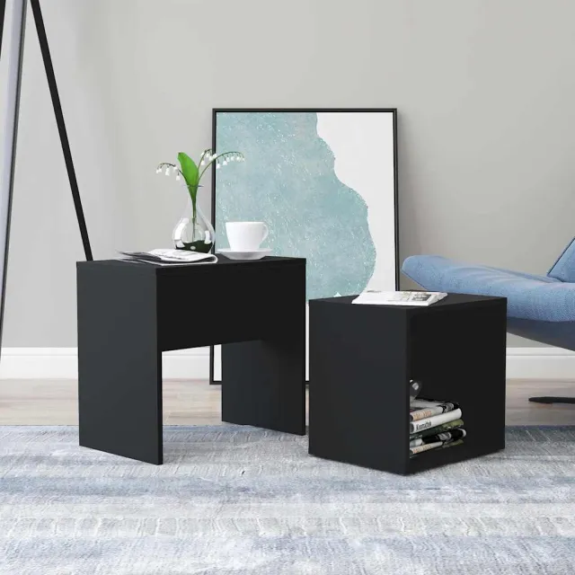 vidaXL Salontafelset 48x30x45 cm bewerkt hout zwart, foto 2