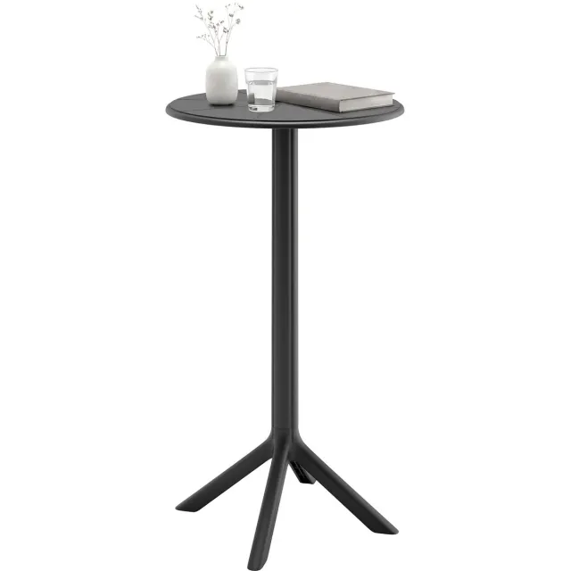 CLP Tomas Bartafel - Rond Ø60 cm - Weerbestendig & UV-bestendig - Kunststof Buitentafel - Hoogte 107 cm - zwart
