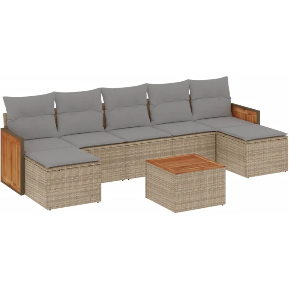 vidaXL 8-delige Loungeset met kussens poly rattan beige
