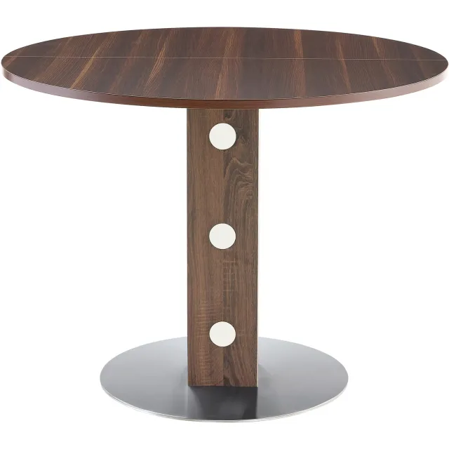 SONNENH Ronde eettafel - MDF met walnootlook en spiegelaccenten - Metalen voet - Ø100 x 76 cm Walnootbruin houtlook | Zilverkleurige details