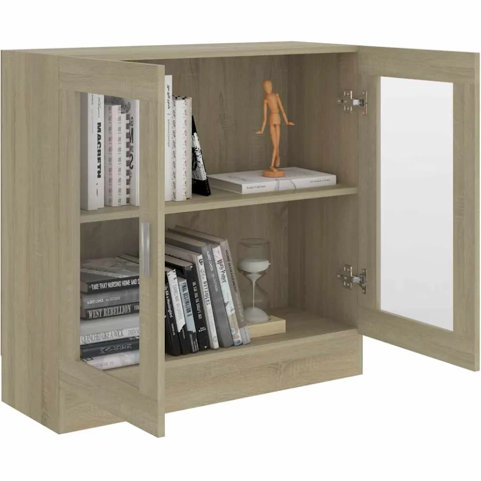 vidaXL Vitrinekast 82,5x30,5x80 cm bewerkt hout sonoma eikenkleurig Bruin