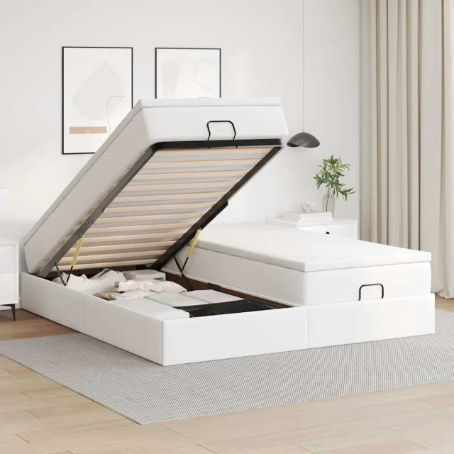 vidaXL Ottoman bed met matrassen 200x200cm kunstleer wit
