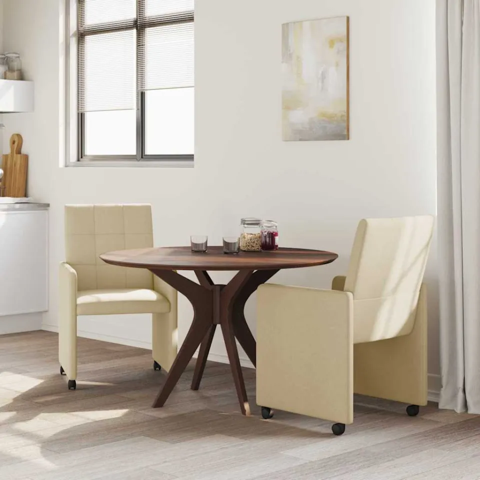 vidaXL Eetkamerstoelen met Wieltjes 2 st Stof Crème 58 x 65 x 94 cm, foto 3