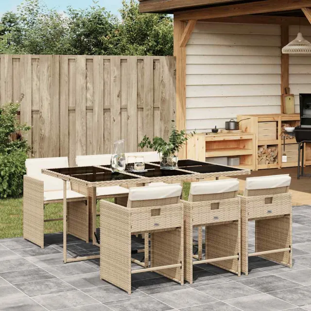 vidaXL 7-delige Tuinset met kussens poly rattan beige, foto 2