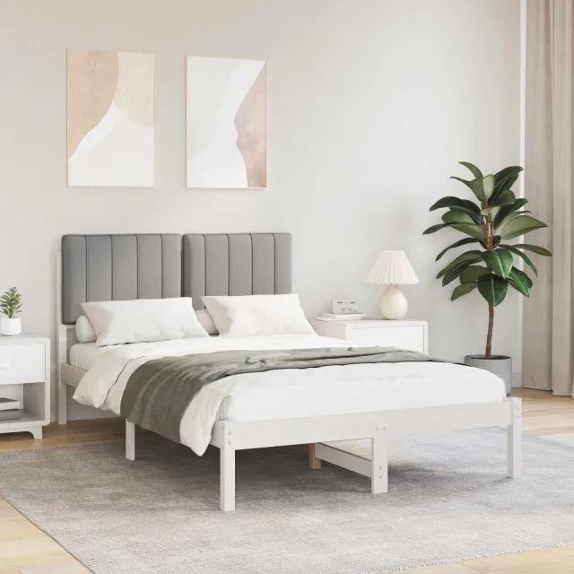 vidaXL Bedframe met Gevoerd Hoofdgedeelte Wit en Lichtgrijs