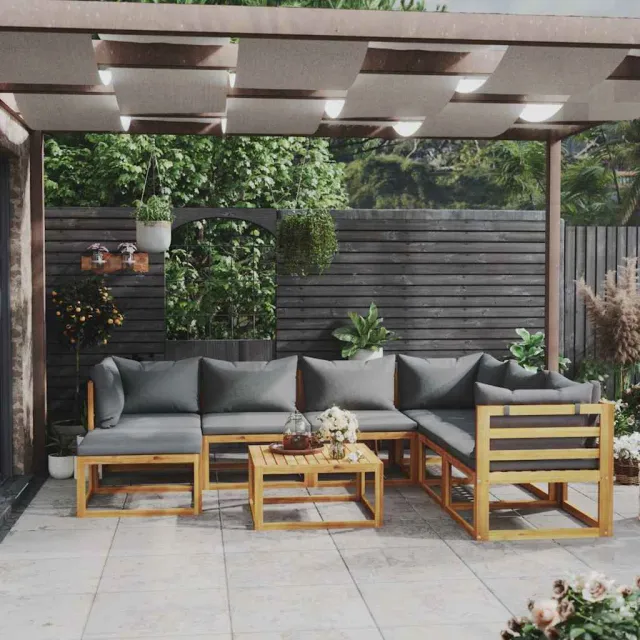 vidaXL 8-delige Loungeset met kussens massief acaciahout grijs, foto 2