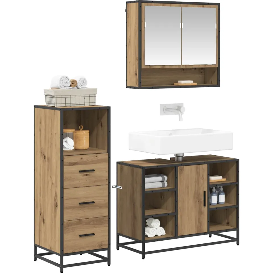 vidaXL Badkamermeubelset 3 st Artisan Eiken 80 x 33 x 60 cm Bruin
