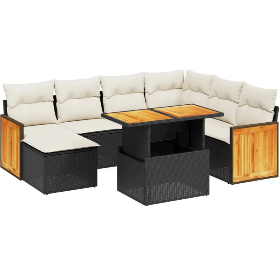 vidaXL 8-delige Loungeset met kussens poly rattan zwart