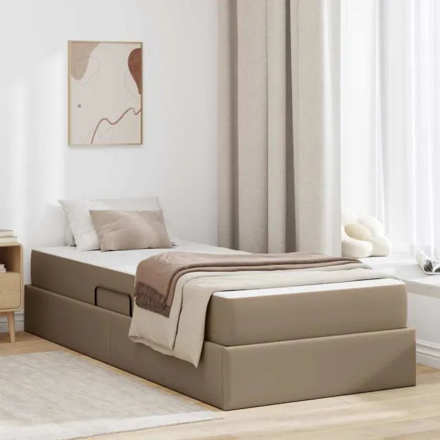 vidaXL Opslag bed met matras met opslag 2 st Cappuccino Leer Bruin