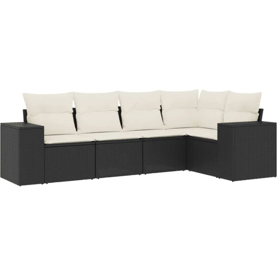 vidaXL 5-delige Loungeset met kussens poly rattan zwart