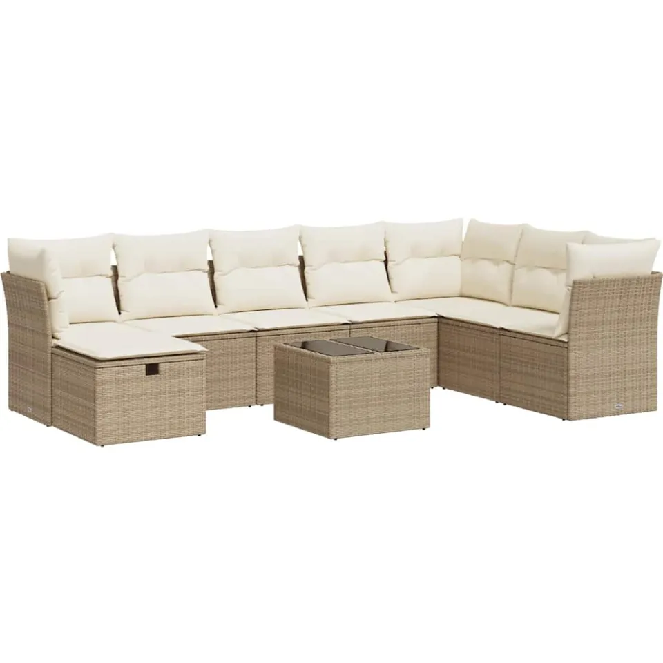 vidaXL 9-delige Loungeset met kussens poly rattan beige, foto 3