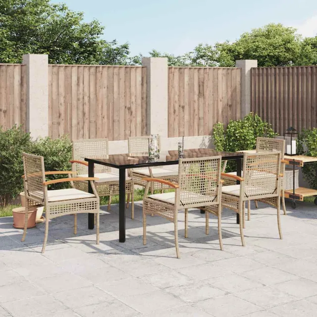 vidaXL 7-delige Tuinset met kussens poly rattan beige