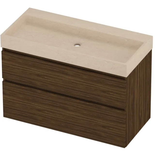 Proline Evoli Badmeubelset Hardsteen Loft Zonder Kraangat 100x46x70 cm Sand Stone Cabana Oak Eiken