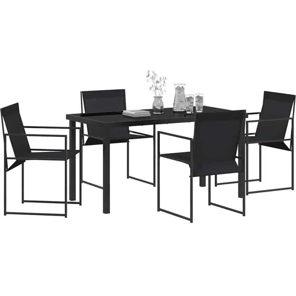 vidaXL Tuin eettafelset 5 st Zwart Textilene en staal, foto 2