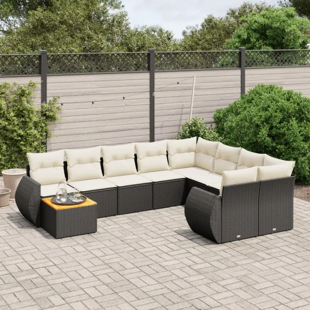 vidaXL 10-delige Loungeset met kussens poly rattan zwart, foto 2