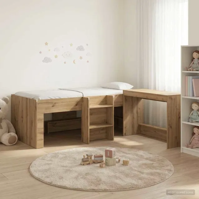 vidaXL Hoge Bed Frame met Bureau voor Kinderen 2 st Artisanaal eiken Bruin