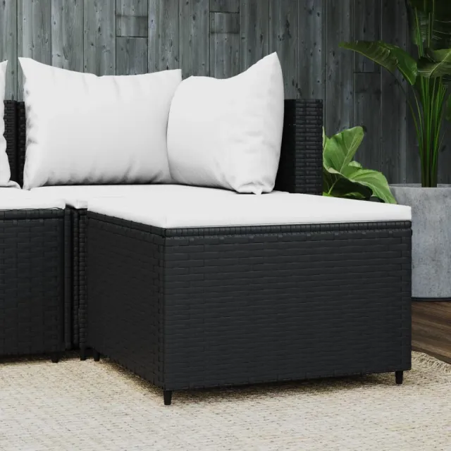 vidaXL Voetensteun met kussen poly rattan zwart, foto 2