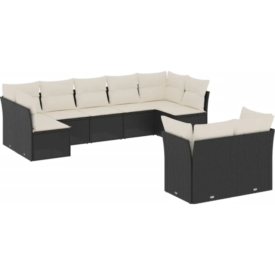 vidaXL 9-delige Loungeset met kussens poly rattan zwart, foto 3
