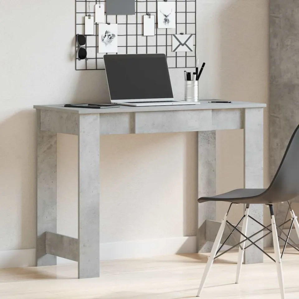 vidaXL Bureau 100x45x75 cm bewerkt hout betongrijs grijs, foto 2