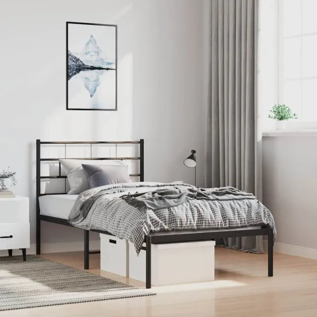 vidaXL Bedframe met hoofdbord metaal zwart 100x200 cm