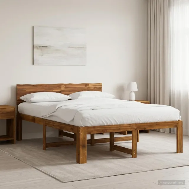 vidaXL Tweepersoonsbed met hoofdeinde ROSTOCK Naturel 140 x 200 cm Bruin