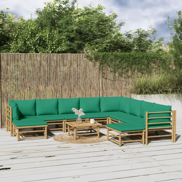 vidaXL 11-delige Loungeset met kussens bamboe groen Bruin