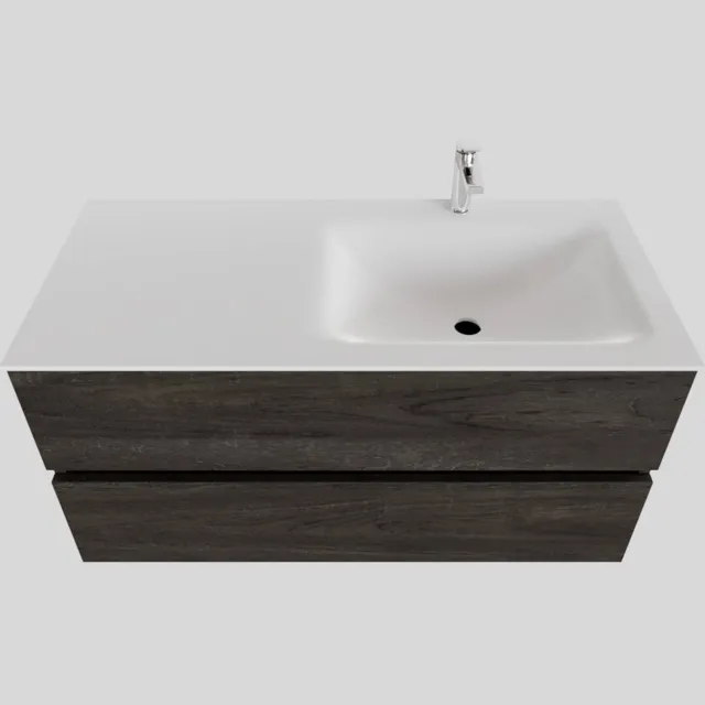 Boss & Wessing Badkamermeubel Solid Surface BWS Oslo 100x46 cm Rechts Wood Dark Brown (met 1 kraangat) Houtlook