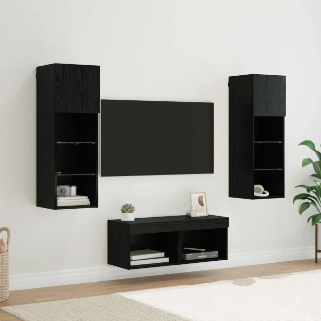 vidaXL TV Wandkasten 4 st Zwart Eiken Bewerkt hout