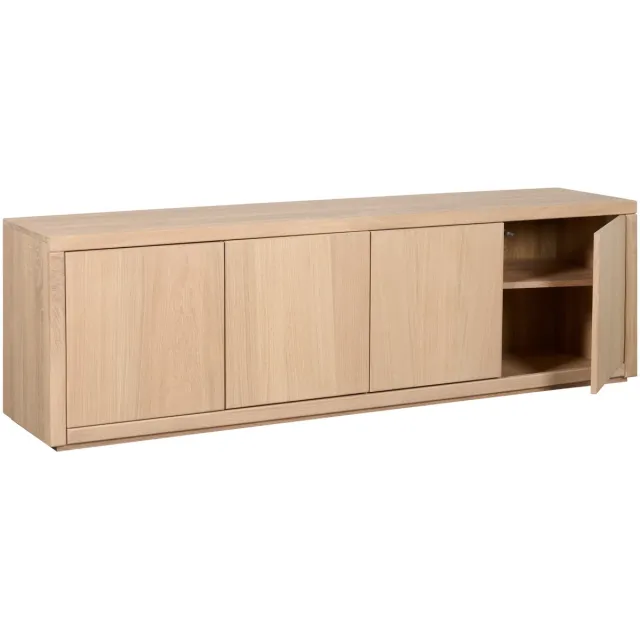 Woonexpress Chester TV-meubel - Massief Eikenhout Naturel - 4 Greeploze Deuren Hout - Eiken/Hout - Naturel