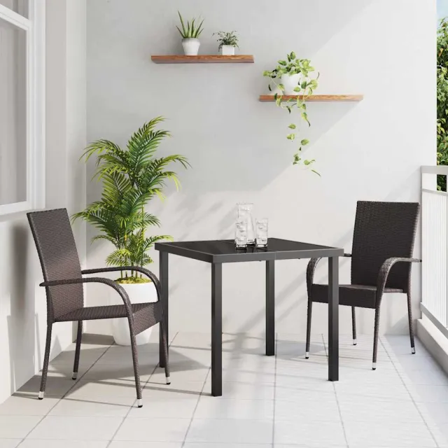 vidaXL Tuin eettafelset 3 st Bruin Gepoedercoat staal, foto 2