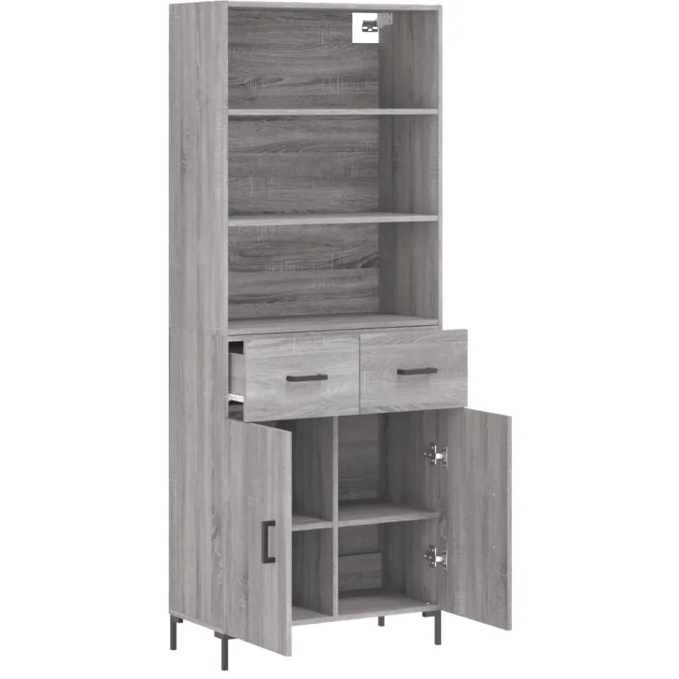 vidaXL Hoge kast 69,5x34x180 cm bewerkt hout grijs sonoma eikenkleurig