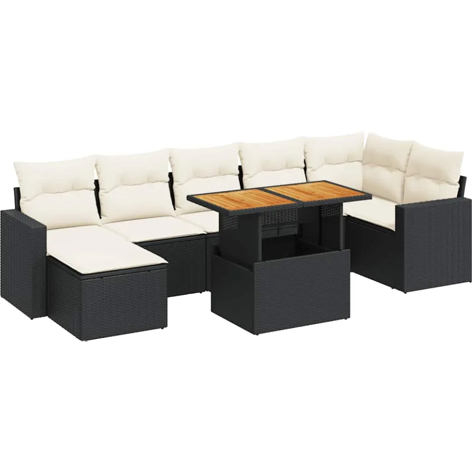 vidaXL 8-delige Loungeset met kussens poly rattan zwart, foto 3