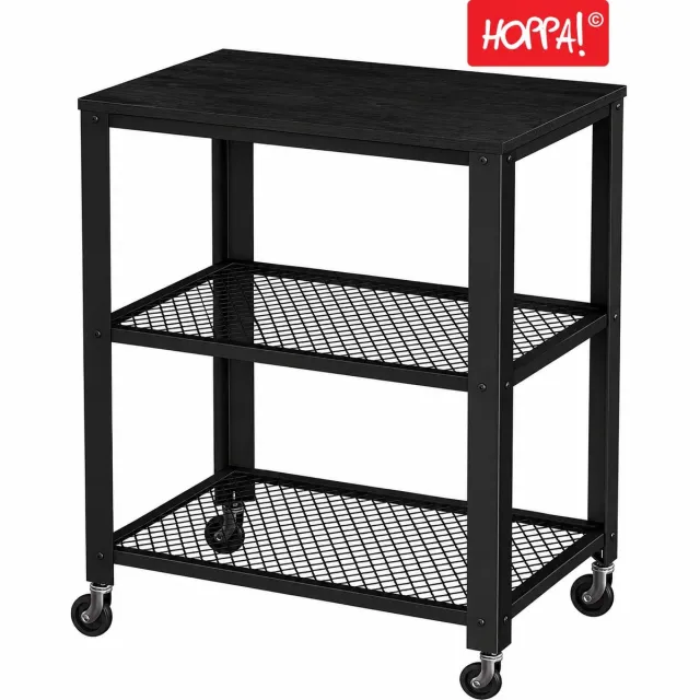 Hoppa! Serveerkar - Bijzettafel op wielen - Hout - Zwart- 60 x 40 x 77,5 cm (L x D x H)