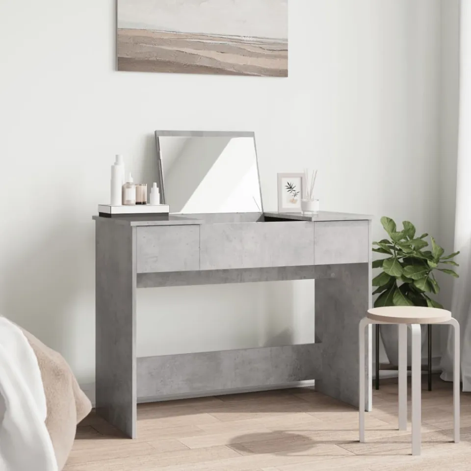 vidaXL Kaptafel met spiegel 100x45x76 cm betongrijs grijs, foto 2