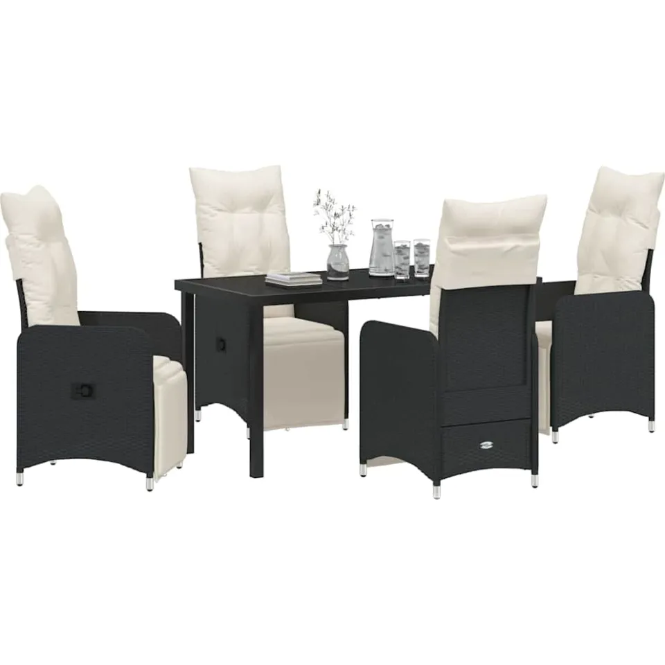 vidaXL Tuin eettafelset 5 st Zwart poly rattan