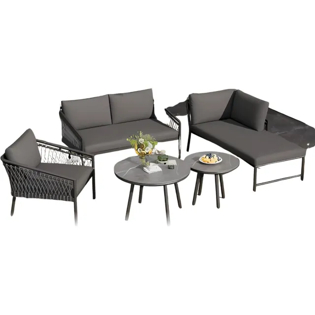 Happiq Tuinmeubelset - Loungeset - Tuinlounge Lounge Set - Lounge Set - Voor Tuin, Terras & Balkon - Moderne Buitenbankstel met Handgeweven Design - Inclusief Kussens - Kaki Kleur Grijs
