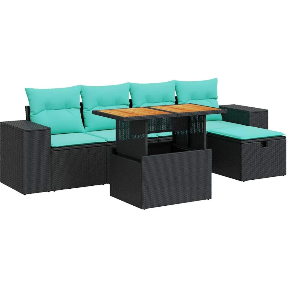 vidaXL 6-delige Loungeset met kussens poly rattan acacia bruin, foto 4