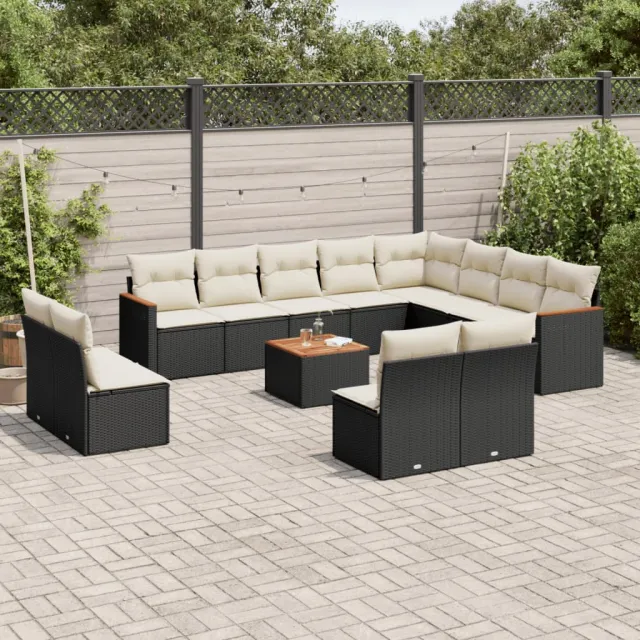 vidaXL 13-delige Loungeset met kussens poly rattan zwart, foto 2