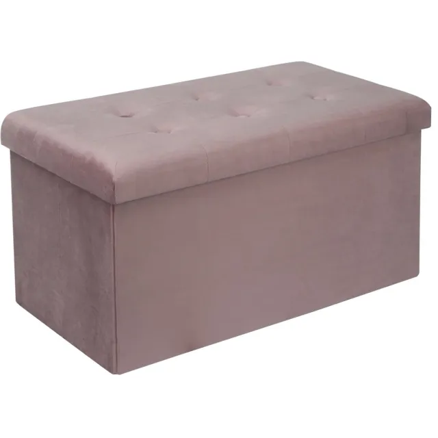 BukkitBow Opvouwbare Velvet Opbergpoef - Kubus Opbergkist (76X37,5CM) - Roze