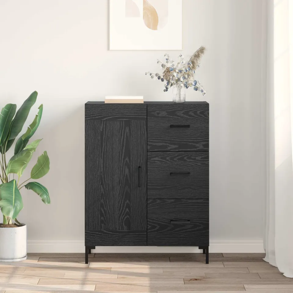 vidaXL Dressoir Zwart eiken 69.5 x 34 x 90 cm Bewerkt hout, foto 3