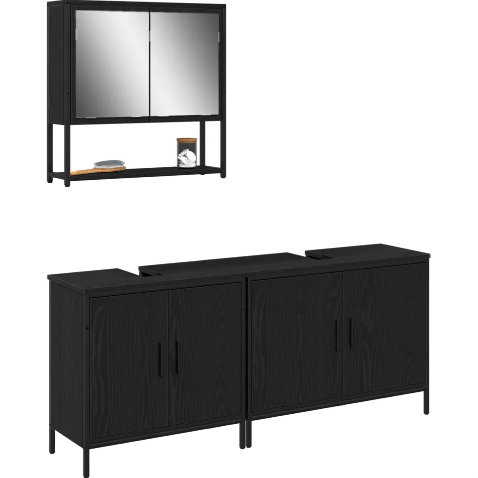vidaXL Badkamermeubelset 3 st Zwart 80 x 30 x 60 cm Bewerkt hout