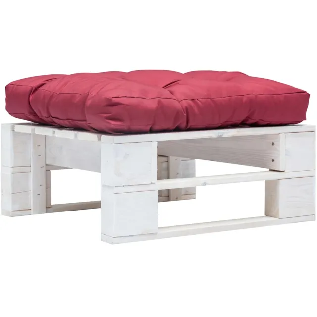 vidaXL Tuinpoef met rood kussen pallet hout wit