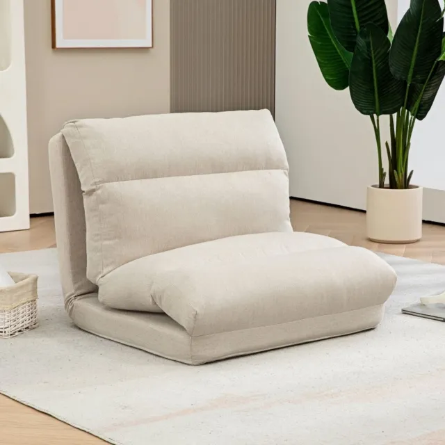 HAUSS SPOLE Fauteuil - Opvouwbare Vloerstoel - Verstelbare Rugleuning Met Bedfunctie - Voor Lezen En Ontspannen - Polyester Beige