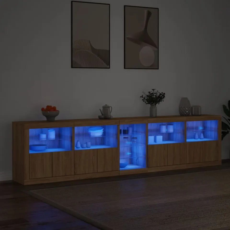 vidaXL Dressoir met LED-verlichting 283x37x67 cm sonoma eikenkleurig, foto 3
