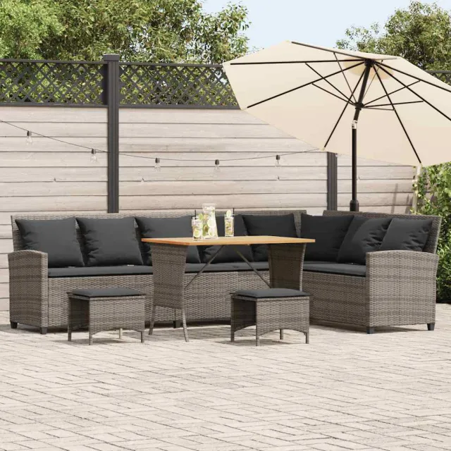 vidaXL 4-delige Tuinbankstel met kussens L-vormig poly rattan grijs, foto 2