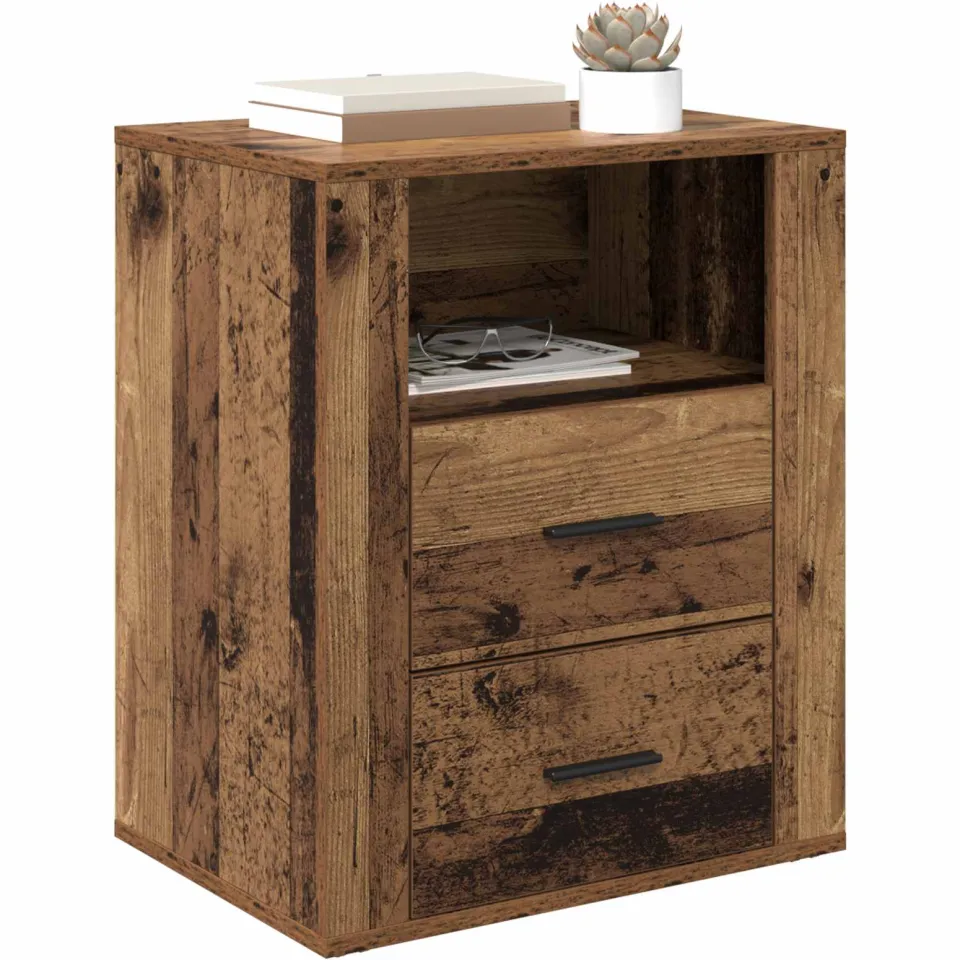 vidaXL Nachtkastje Oudhout 35 x 50 x 60 cm Bewerkt hout Bruin