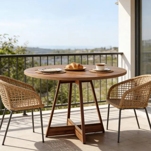 OKWISH Eettafel - Ronde Eettafel Voor 2-4 Personen - 100 x 75 cm - Compact Voor Keuken Eethoek Of Appartement - MDF Bruin