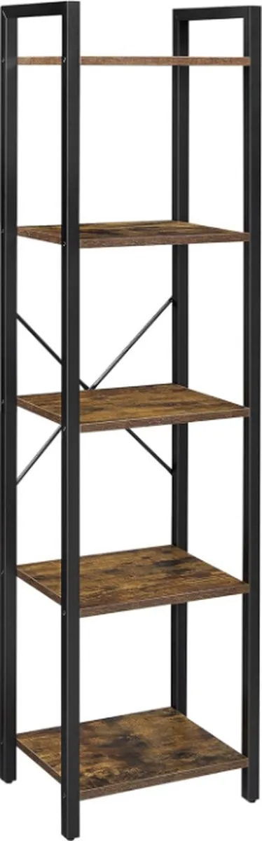 MAZAZU MIRA Home - Boekenkast - Boekenplank 5 Laag - Staal - 30x39,6x154 Zwart, Bruin