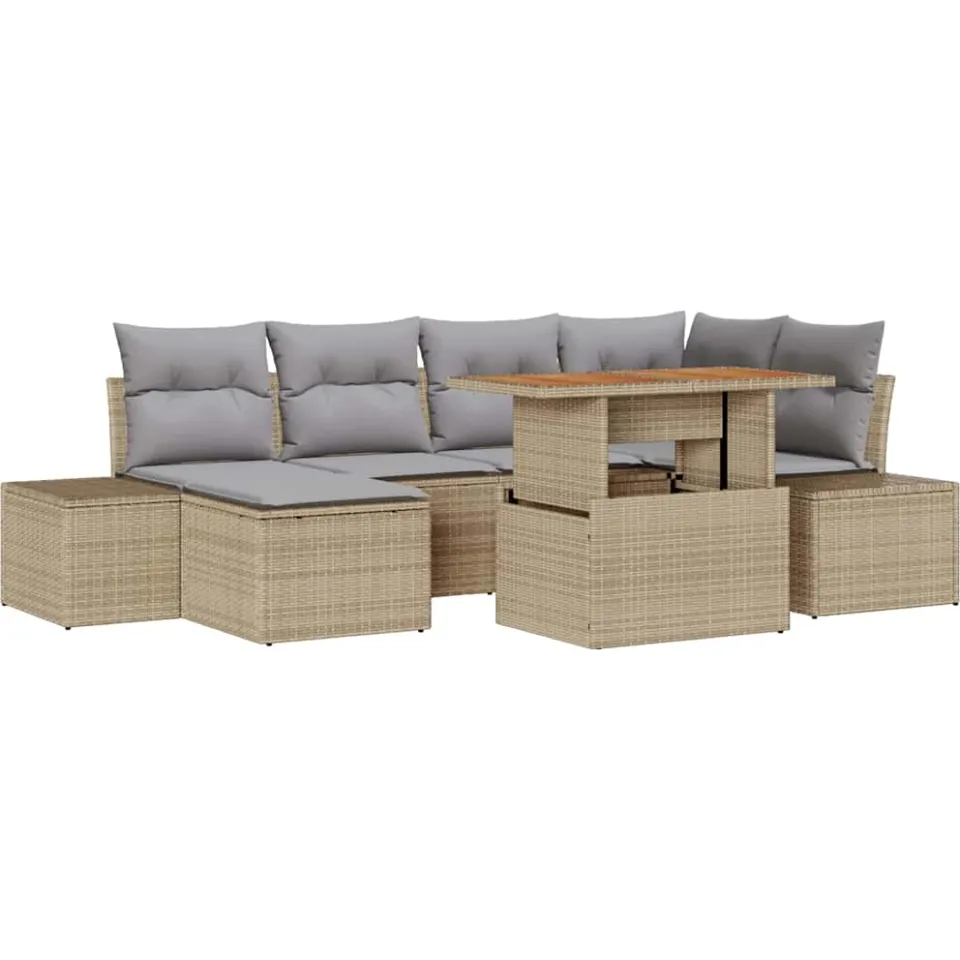 vidaXL Tuin Sofa Set 7 st Beige Poly riet