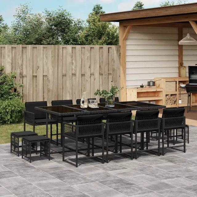 vidaXL 13-delige Tuinset met kussens poly rattan zwart, foto 2